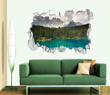 3D Mountain Forest Lake 070 Broken Wall Murals Wallpaper AJ Wallpaper 