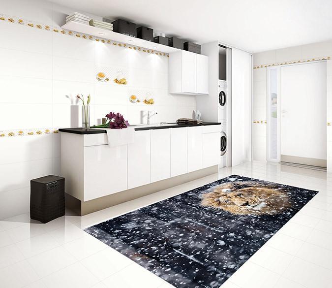 3D Snowing Field Lion 650 Kitchen Mat Floor Mural Wallpaper AJ Wallpaper 
