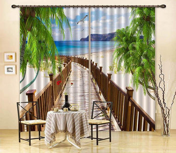 3D Beach Wood Bridge 45 Curtains Drapes Wallpaper AJ Wallpaper 