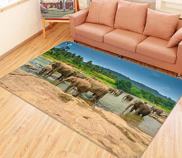 3D River Playful Elephants 280 Non Slip Rug Mat Mat AJ Creativity Home 