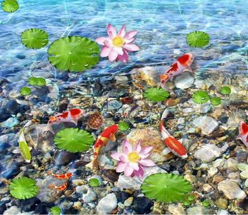 3D Lotus And Fish Floor Mural Wallpaper AJ Wallpaper 2 