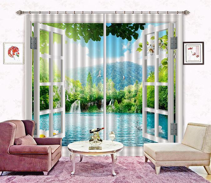 3D Window Lake Scenery 80 Curtains Drapes Wallpaper AJ Wallpaper 