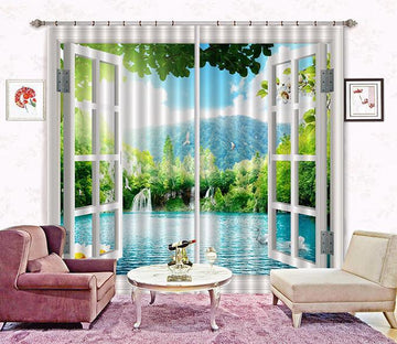 3D Window Lake Scenery 80 Curtains Drapes Wallpaper AJ Wallpaper 