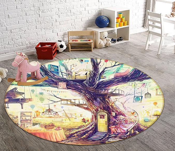 3D Princess Tree House 15 Round Non Slip Rug Mat Mat AJ Creativity Home 