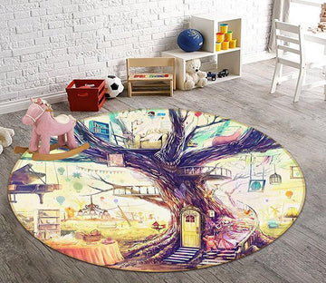 3D Princess Tree House 15 Round Non Slip Rug Mat Mat AJ Creativity Home 