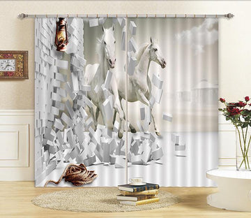 3D Bricks Horses Curtains Drapes Wallpaper AJ Wallpaper 