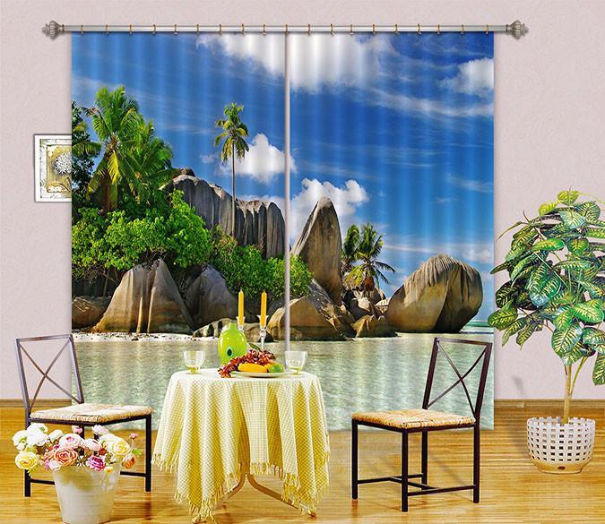 3D Seaside Stones 114 Curtains Drapes Wallpaper AJ Wallpaper 
