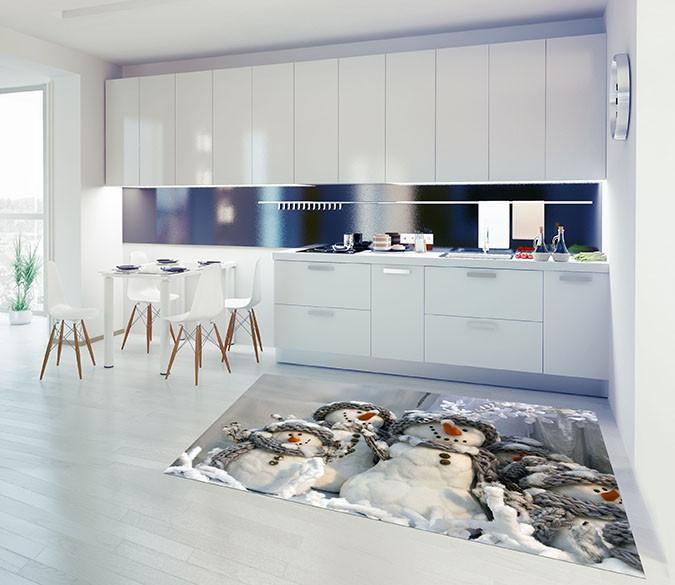 3D Cute Snowman 067 Kitchen Mat Floor Mural Wallpaper AJ Wallpaper 