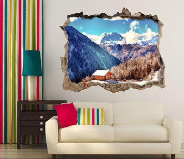 3D Snow Mountains Cottage 135 Broken Wall Murals Wallpaper AJ Wallpaper 