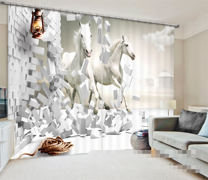3D Bricks And Horses 945 Curtains Drapes Wallpaper AJ Wallpaper 