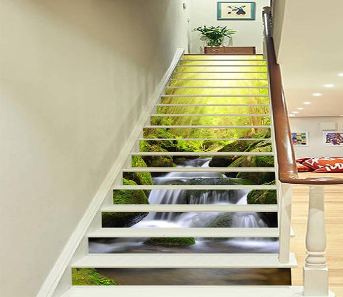 3D Forest Creek Bright Sun 702 Stair Risers Wallpaper AJ Wallpaper 
