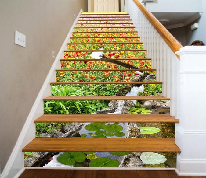 3D Flowers Field Creek 1343 Stair Risers Wallpaper AJ Wallpaper 