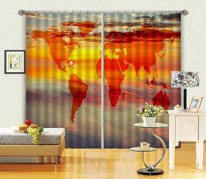 3D Sunset Sky World Map 112 Curtains Drapes Wallpaper AJ Wallpaper 