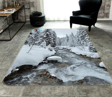 3D Snow Forest River 181 Non Slip Rug Mat Mat AJ Creativity Home 