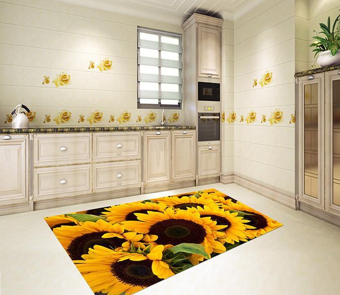 3D Lush Sunflowers 044 Kitchen Mat Floor Mural Wallpaper AJ Wallpaper 