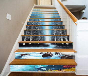 3D Snowing Forest River 1346 Stair Risers Wallpaper AJ Wallpaper 