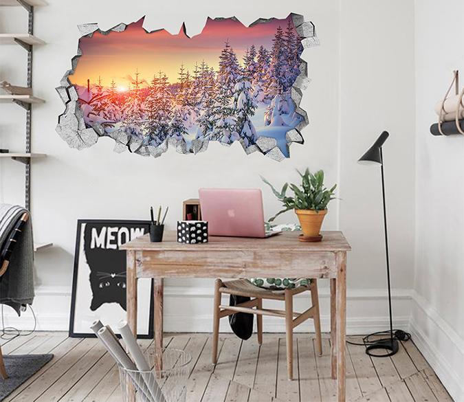 3D Snow Forest Sunshine 036 Broken Wall Murals Wallpaper AJ Wallpaper 