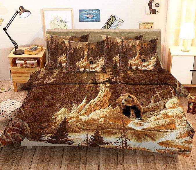 3D Mountain Bear 104 Bed Pillowcases Quilt Wallpaper AJ Wallpaper 