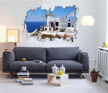 3D Santorini Island Seagulls 400 Broken Wall Murals Wallpaper AJ Wallpaper 
