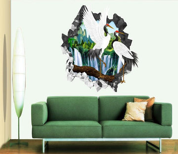 3D Waterfall Cranes 18 Broken Wall Murals Wallpaper AJ Wallpaper 