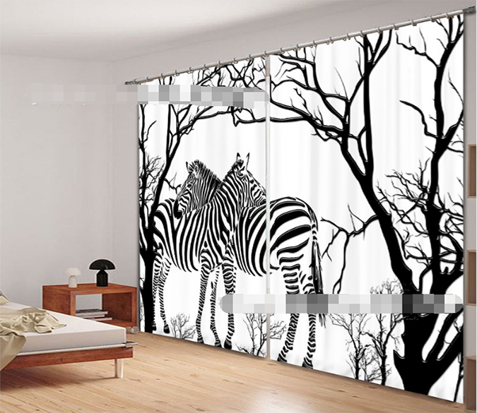 3D Bare Trees And Zebras 1122 Curtains Drapes Wallpaper AJ Wallpaper 