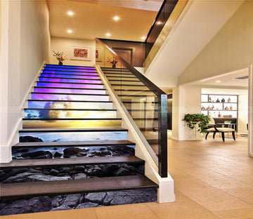 3D Sea Coast Stones Sunrise 503 Stair Risers Wallpaper AJ Wallpaper 