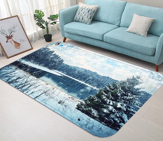 3D Lake Snowing Scenery 90 Non Slip Rug Mat Mat AJ Creativity Home 