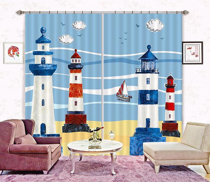 3D Lighthouses Pattern 2277 Curtains Drapes Wallpaper AJ Wallpaper 