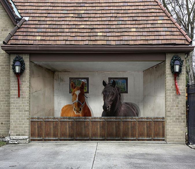 3D Horses House 016 Garage Door Mural Wallpaper AJ Wallpaper 