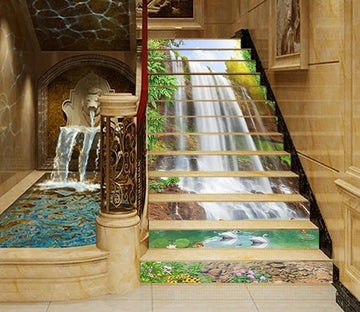 3D Waterfall Swans Fishes 1414 Stair Risers Wallpaper AJ Wallpaper 
