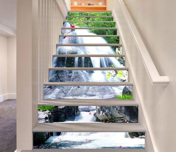 3D Flowing River Flying Flowers 302 Stair Risers Wallpaper AJ Wallpaper 