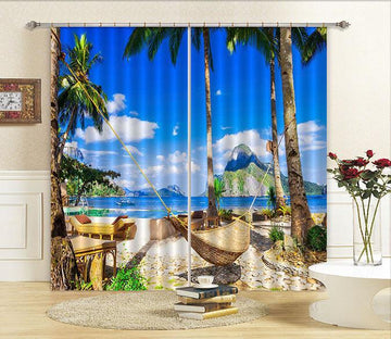 3D Beach Hammock Curtains Drapes Wallpaper AJ Wallpaper 