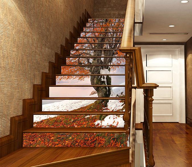 3D Snow Tree 1267 Stair Risers Wallpaper AJ Wallpaper 
