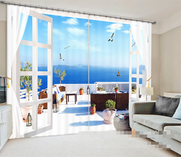 3D Balcony Lake Scenery 1008 Curtains Drapes Wallpaper AJ Wallpaper 