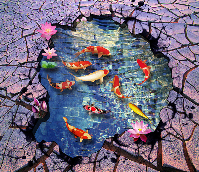3D Clear Fish Pond Floor Mural Wallpaper AJ Wallpaper 2 
