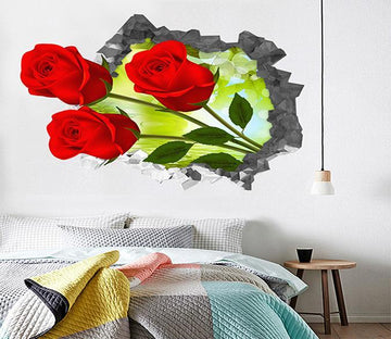 3D Red Roses 77 Broken Wall Murals Wallpaper AJ Wallpaper 