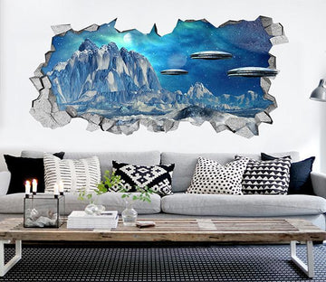 3D Mountains UFO 162 Broken Wall Murals Wallpaper AJ Wallpaper 