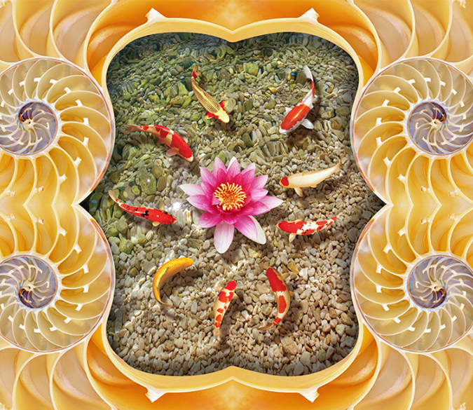 3D Lotus And Pattern Floor Mural Wallpaper AJ Wallpaper 2 