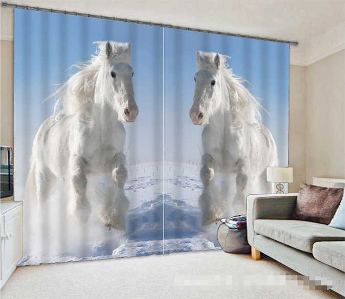 3D Snow Field White Horses 1085 Curtains Drapes Wallpaper AJ Wallpaper 