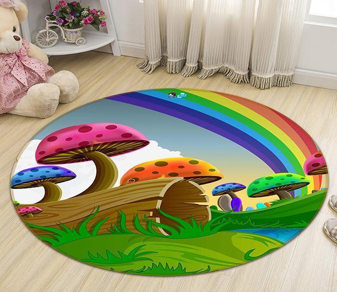 3D Rainbow Mushrooms 57 Round Non Slip Rug Mat Mat AJ Creativity Home 