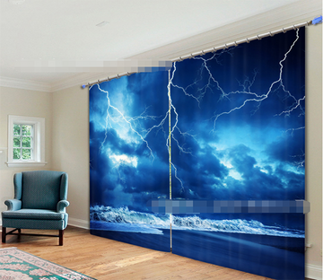 3D Lightning Beach 2184 Curtains Drapes Wallpaper AJ Wallpaper 