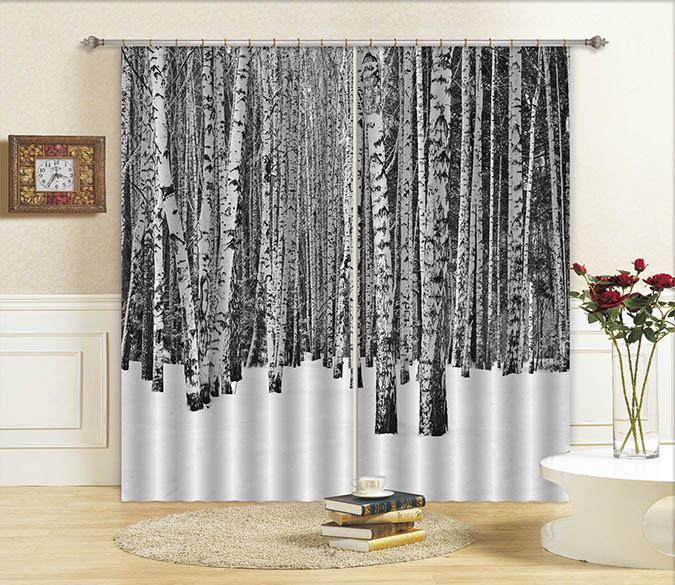 3D Snow Forest Bare Trees 667 Curtains Drapes Wallpaper AJ Wallpaper 