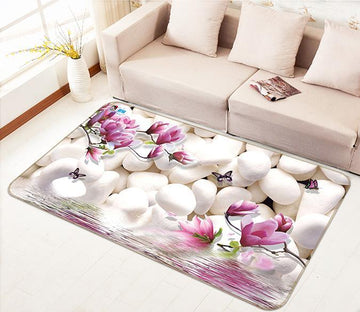 3D Magnolia Flowers Stones 138 Non Slip Rug Mat Mat AJ Creativity Home 