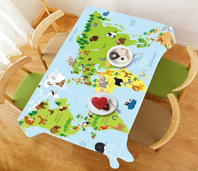 3D Animals World Map 759 Tablecloths Wallpaper AJ Wallpaper 