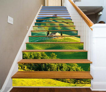3D Green Mountain Village 845 Stair Risers Wallpaper AJ Wallpaper 