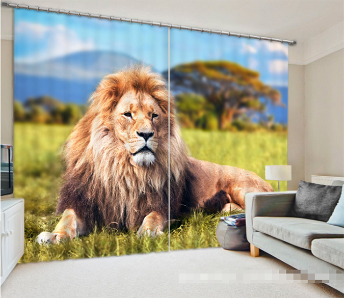 3D Grassland Lion 1243 Curtains Drapes Wallpaper AJ Wallpaper 