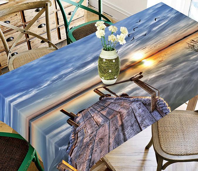 3D Sea Wood Bridge Sunset 793 Tablecloths Wallpaper AJ Wallpaper 