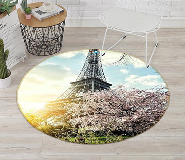 3D Eiffel Tower Flowers 111 Round Non Slip Rug Mat Mat AJ Creativity Home 