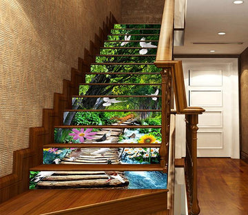 3D Forest Bridge Animals 1152 Stair Risers Wallpaper AJ Wallpaper 