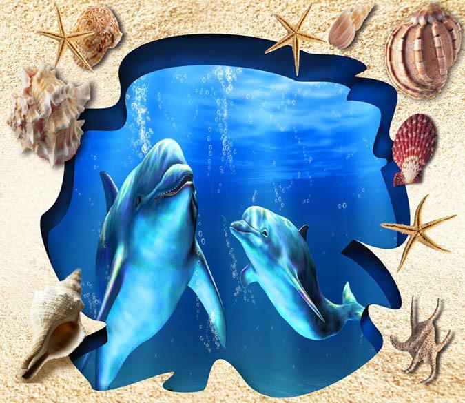 3D Pretty Dolphins Floor Mural Wallpaper AJ Wallpaper 2 
